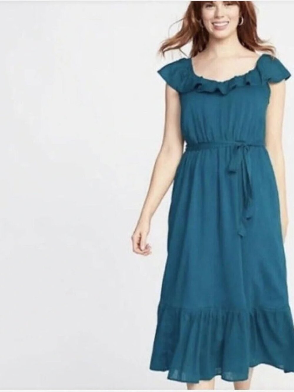 Old Navy Teal Green Cami Ruffled Tie Waist Casual Midi/Maxi Dress